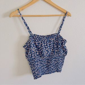 NWT AMERICAN EAGLE Cropped Smocked Tank Blue Floral Large